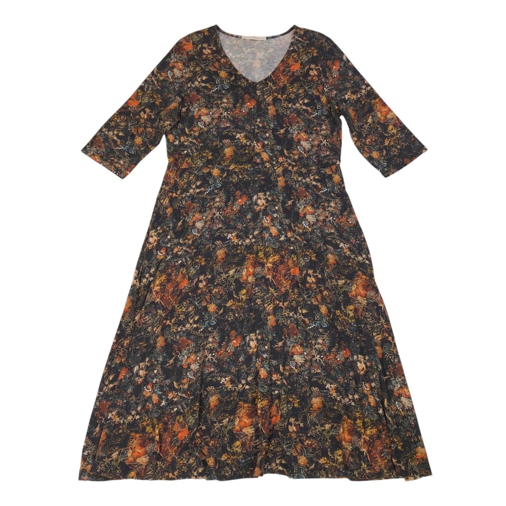 Peruvian Connection Giuliana Floral Dress Size XL Pockets Moody Autumnal